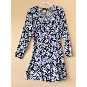 Elisse 7/8 Vintage Floral Button Front Mini Dress Navy Blue 90s Cottagecore